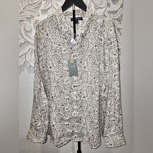 NWT Daniel Cremieux White and Purple Paisley Linen Shirt Sharp! Men's Size XXL